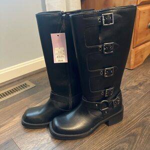 Black Buckle Knee-High Boots